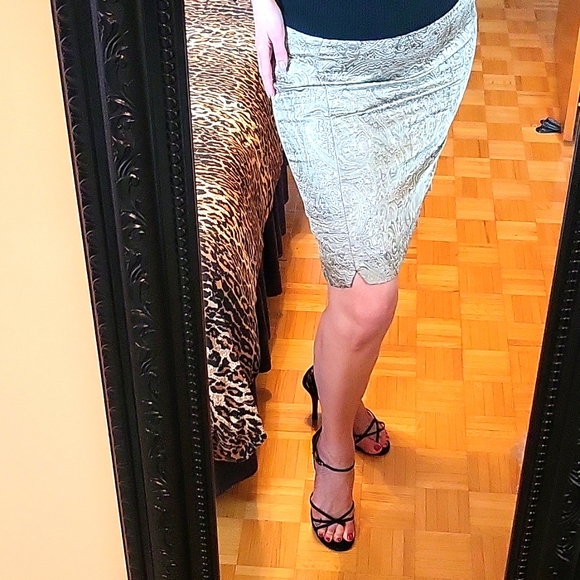 Gold Brocade Pencil Skirt, The Limited, 14 - Picture 1 of 14